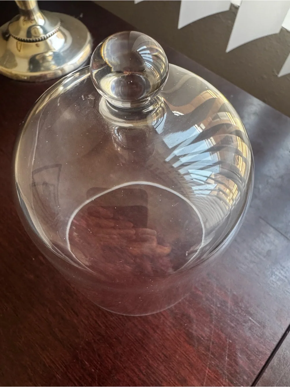 Pottery Barn Clear Glass Cloche with Silver Pedestal